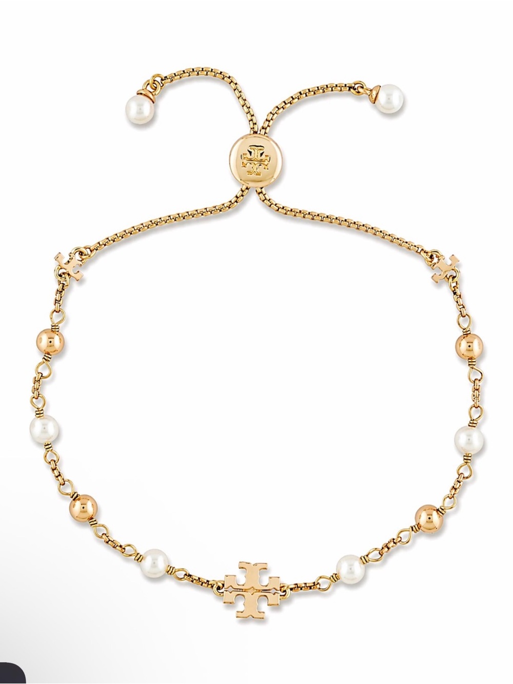 Tory Burch Logo Pearl Beaded Slider Bracelet
